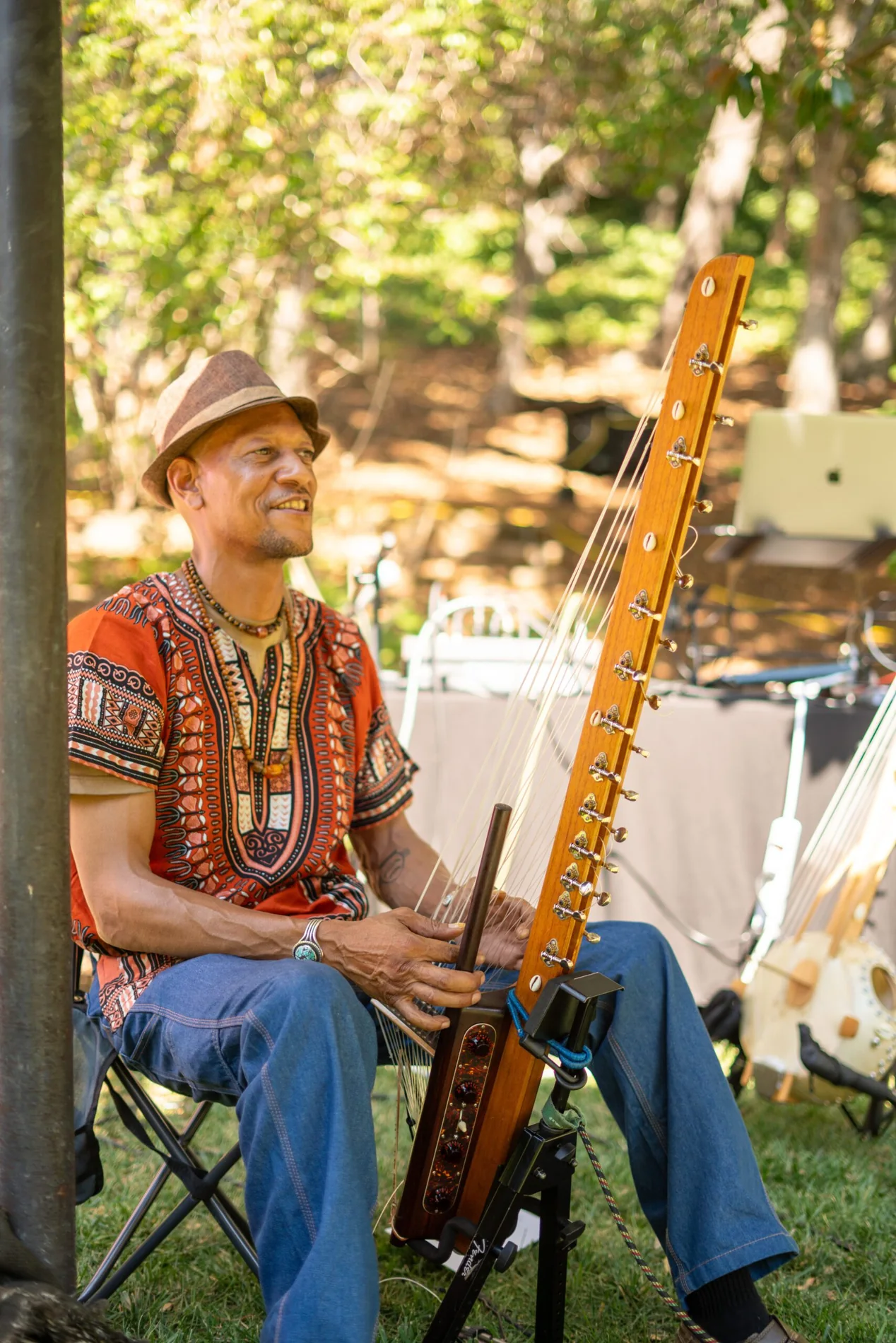 A musician performing at Harvest